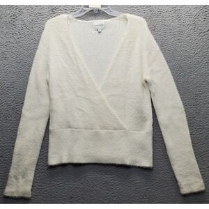 Pink Rose Wrap Sweater‎ Womens XL Tan Soft Fluffy Knit Long Sleeve Surplice Neck